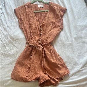Bella Dahl Orange Romper with V-Neck and Cinched Waist